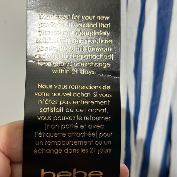 Bebe Women's Blue White Stripe Deep V-Neck Sleeveless Bandeau Jumpsuit Sz 0 NWT - Picture 5 of 10